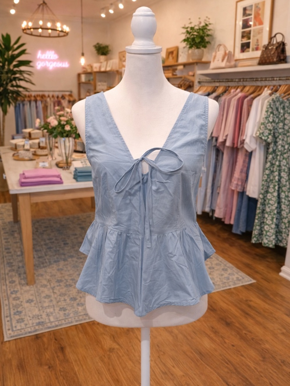 Self Esteem Smocked Back Peplum Top Blue NWT Medium Adjustable Straps